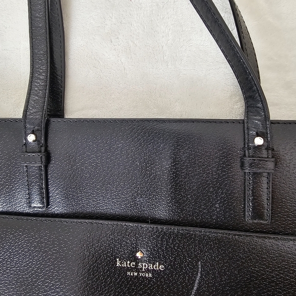 Kate Spade Black Leather Large Tote Shoulder Bag Work Purse - Picture 4 of 15